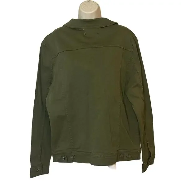 Olive Utility Denim Jacket Rugged Casual Layer Gift Ready Men’s L - Picture 2 of 8